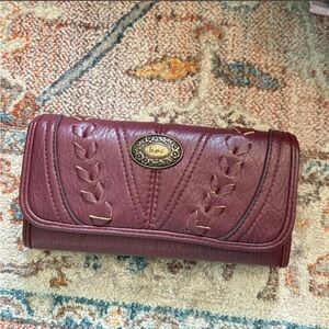 Burgundy Faux Leather Wallet with Gold Hardware Accents